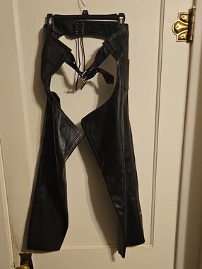 Men's Black Leather Motorcycle Chaps - Unbranded